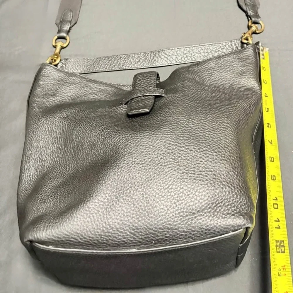 J.Crew Italian Leather Black Pebbled Hobo ShoulderBag SlouchyTote Brass Hardwear
